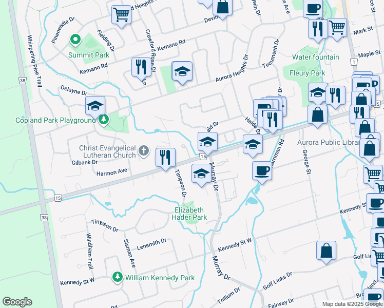 map of restaurants, bars, coffee shops, grocery stores, and more near 3 Senator Court in Aurora