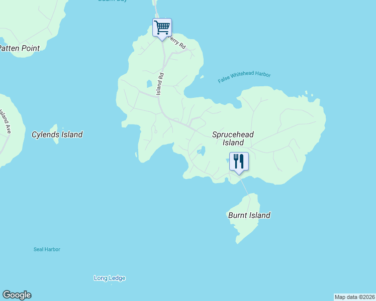 map of restaurants, bars, coffee shops, grocery stores, and more near 1 Powder House Cove Road in South Thomaston