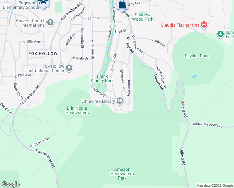map of restaurants, bars, coffee shops, grocery stores, and more near 5210 Overbrook Lane in Eugene