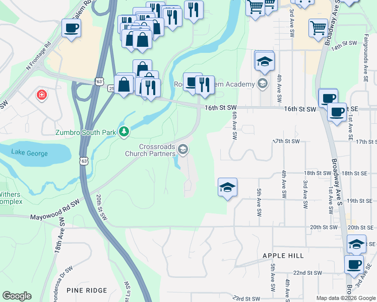 map of restaurants, bars, coffee shops, grocery stores, and more near 1730 Restoration Glen SW in Rochester