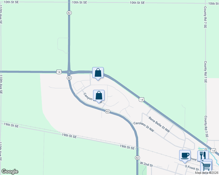 map of restaurants, bars, coffee shops, grocery stores, and more near 272 Whetstone Place Northwest in Eyota