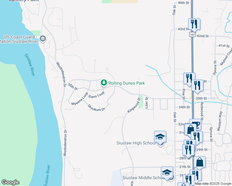 map of restaurants, bars, coffee shops, grocery stores, and more near 888 Wecoma Loop in Florence