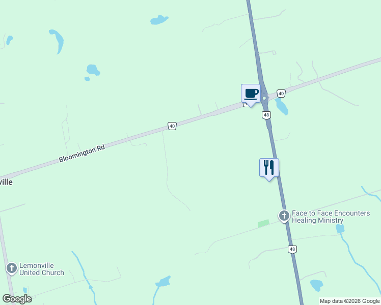 map of restaurants, bars, coffee shops, grocery stores, and more near 4971 Bloomington Road in Whitchurch-Stouffville