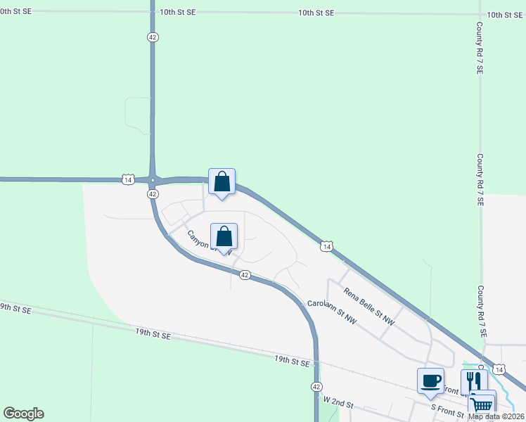 map of restaurants, bars, coffee shops, grocery stores, and more near 272 Whetstone Place Northwest in Eyota