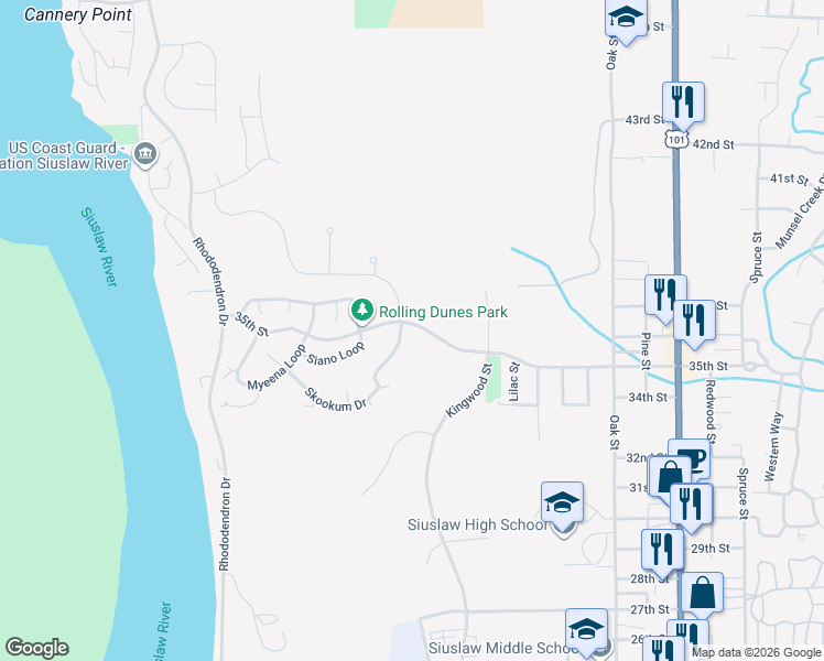 map of restaurants, bars, coffee shops, grocery stores, and more near 888 Wecoma Loop in Florence