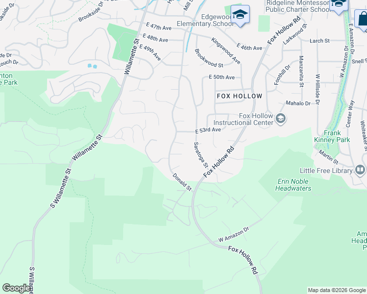 map of restaurants, bars, coffee shops, grocery stores, and more near 5329 Donald Street in Eugene