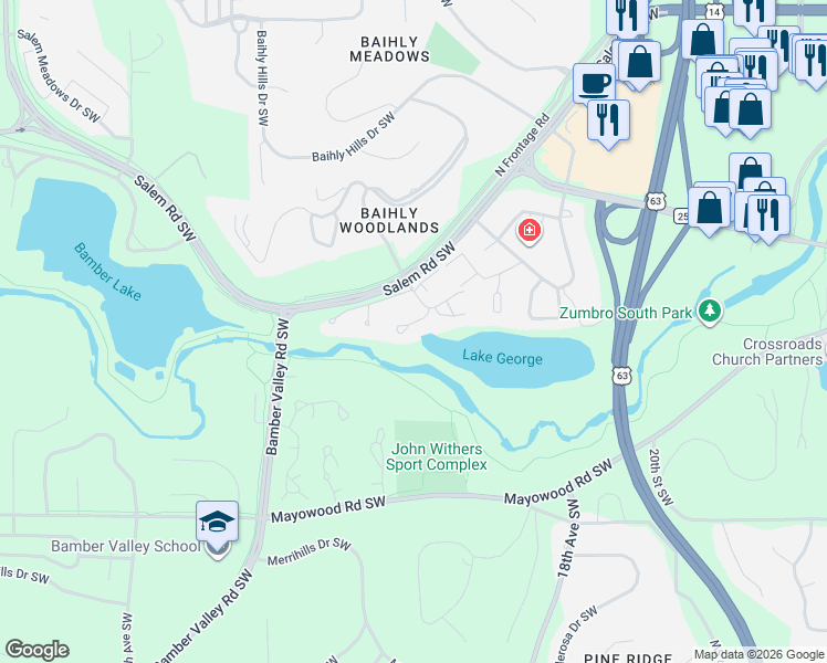 map of restaurants, bars, coffee shops, grocery stores, and more near 2012 Southfield Court Southwest in Rochester