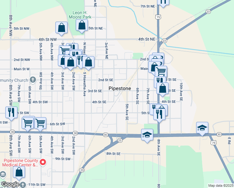 map of restaurants, bars, coffee shops, grocery stores, and more near in Pipestone