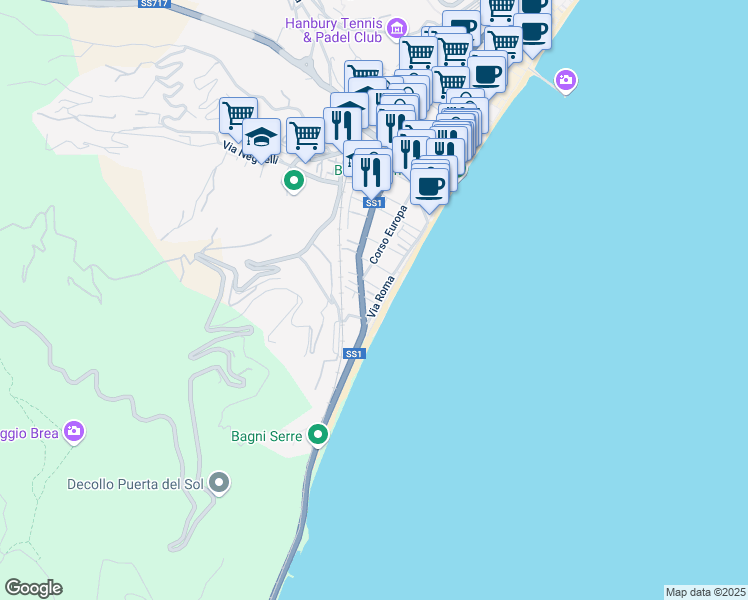 map of restaurants, bars, coffee shops, grocery stores, and more near 78 Via Roma in Alassio