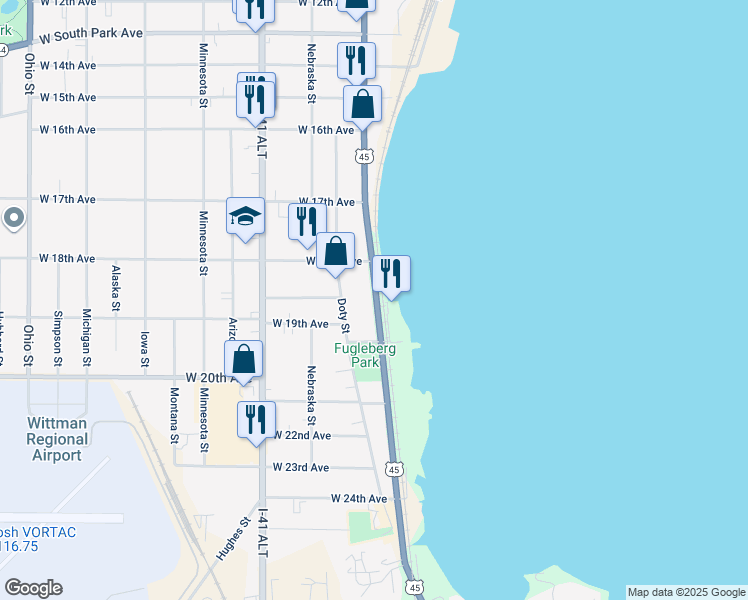 map of restaurants, bars, coffee shops, grocery stores, and more near 1841 South Main Street in Oshkosh