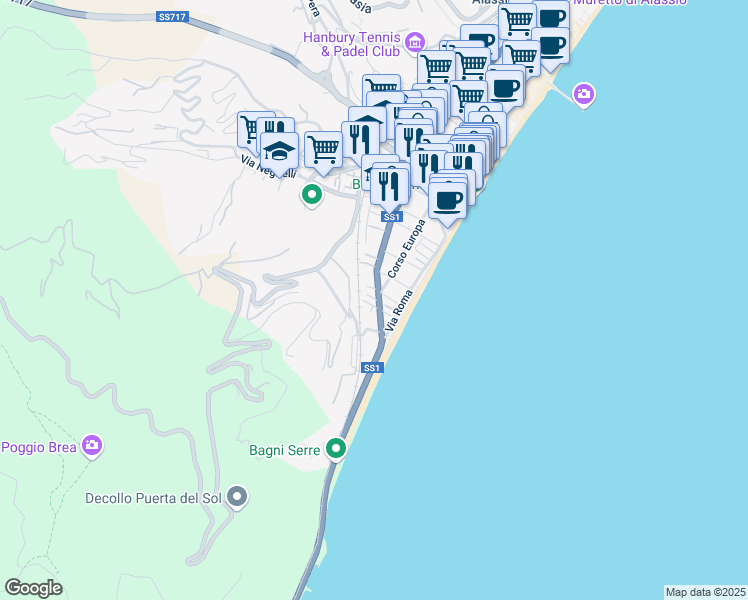 map of restaurants, bars, coffee shops, grocery stores, and more near 5 Via Napoleone Bonaparte in Alassio