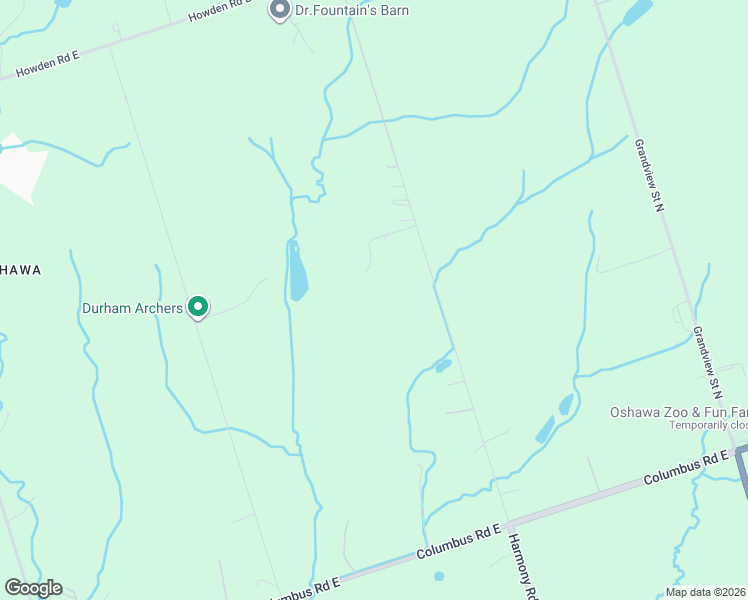 map of restaurants, bars, coffee shops, grocery stores, and more near 3668 Harmony Road North in Oshawa