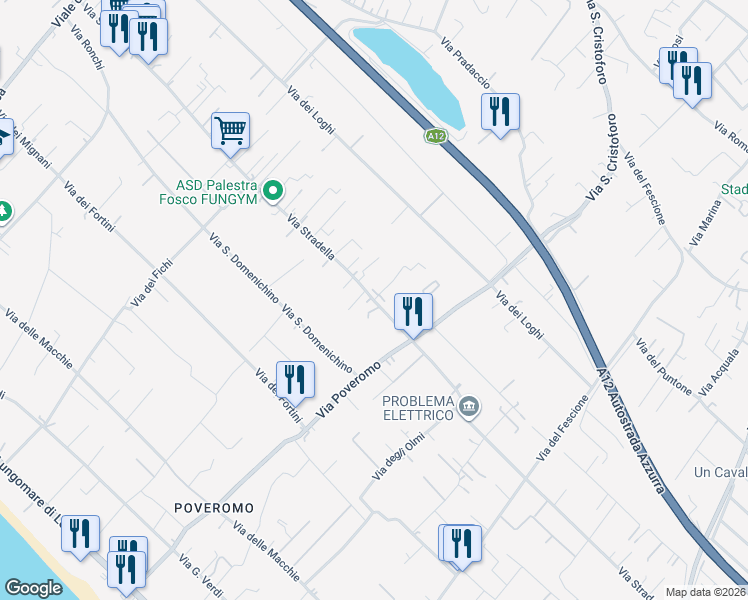 map of restaurants, bars, coffee shops, grocery stores, and more near 112 Via Stradella in Massa