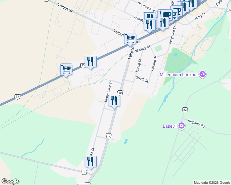 map of restaurants, bars, coffee shops, grocery stores, and more near 83 Upper Lake Street in Prince Edward