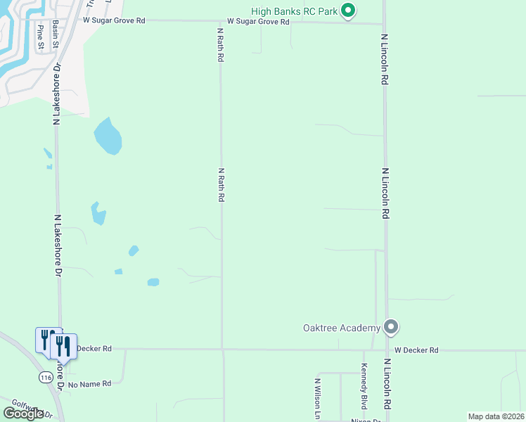 map of restaurants, bars, coffee shops, grocery stores, and more near 2330 North Rath Road in Ludington