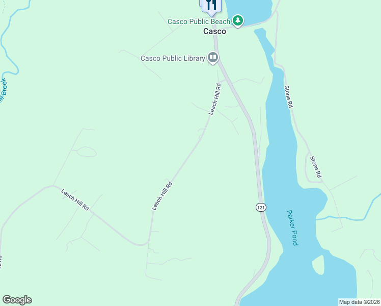 map of restaurants, bars, coffee shops, grocery stores, and more near 86 Leach Hill Road in Casco