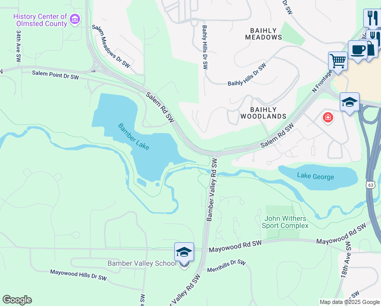 map of restaurants, bars, coffee shops, grocery stores, and more near 2534 Salem Road Southwest in Rochester