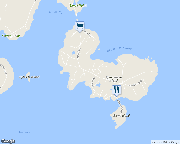 map of restaurants, bars, coffee shops, grocery stores, and more near 244 Island Road in South Thomaston
