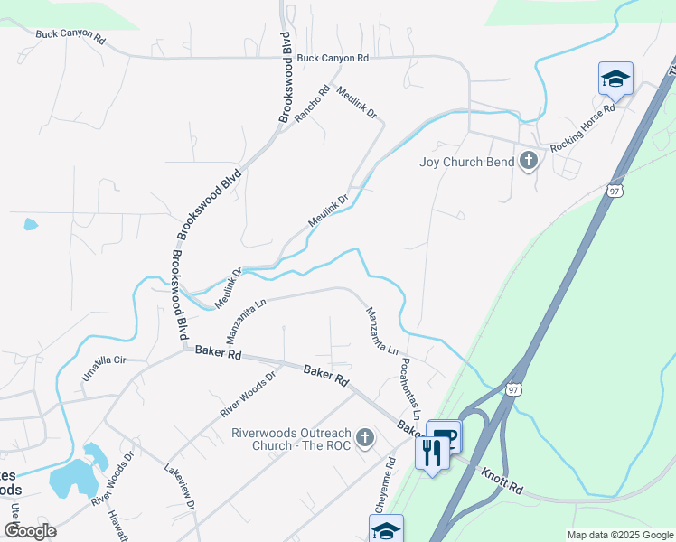map of restaurants, bars, coffee shops, grocery stores, and more near 19662 Manzanita Lane in Bend