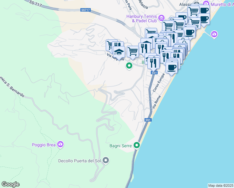 map of restaurants, bars, coffee shops, grocery stores, and more near 40 Via Luigi Borri in Alassio
