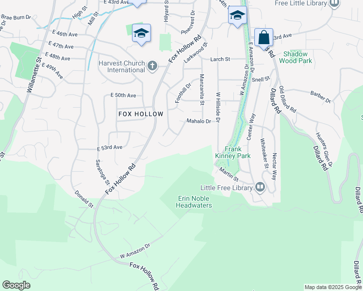 map of restaurants, bars, coffee shops, grocery stores, and more near 5055 Mahalo Drive in Eugene