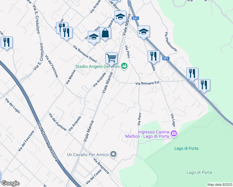 map of restaurants, bars, coffee shops, grocery stores, and more near 4C Via Romana Est in Capanne-Prato-Cinquale