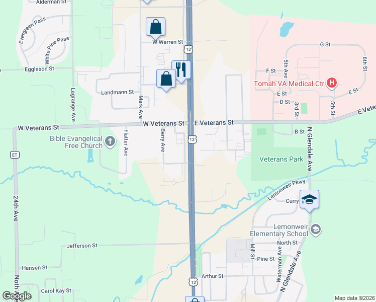 map of restaurants, bars, coffee shops, grocery stores, and more near 1000 North Superior Avenue in Tomah