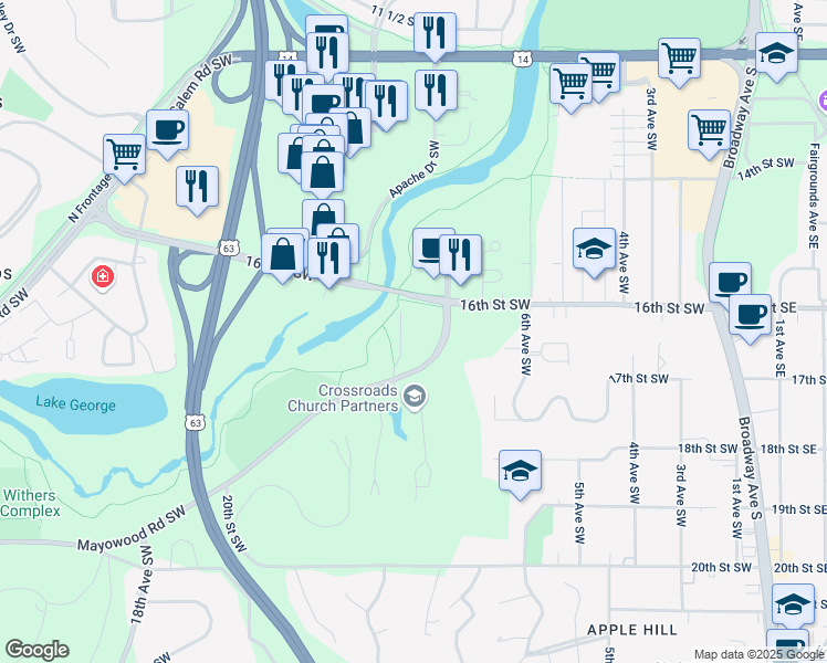map of restaurants, bars, coffee shops, grocery stores, and more near 827 Mayowood Road Southwest in Rochester