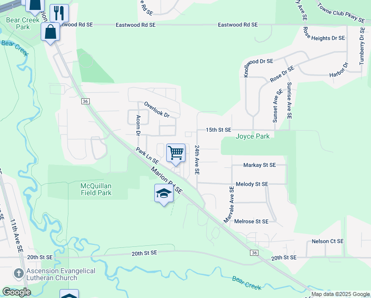 map of restaurants, bars, coffee shops, grocery stores, and more near 86 Paradise Trailer Court in Rochester