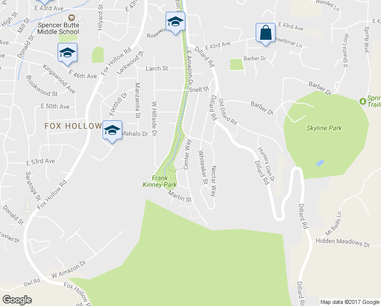 map of restaurants, bars, coffee shops, grocery stores, and more near 4985 Center Way in Eugene