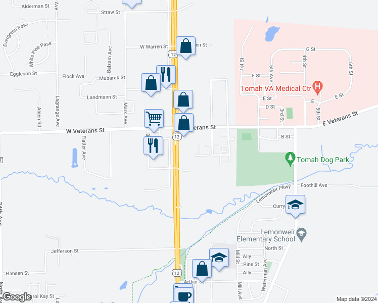 map of restaurants, bars, coffee shops, grocery stores, and more near 202 Murdock Street in Tomah