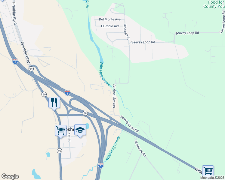 map of restaurants, bars, coffee shops, grocery stores, and more near 34956 Seavey Loop Road in Eugene