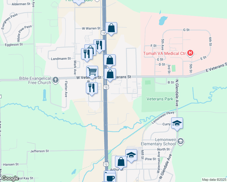 map of restaurants, bars, coffee shops, grocery stores, and more near 202 Murdock Street in Tomah