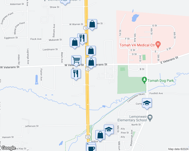 map of restaurants, bars, coffee shops, grocery stores, and more near 202 Murdock Street in Tomah