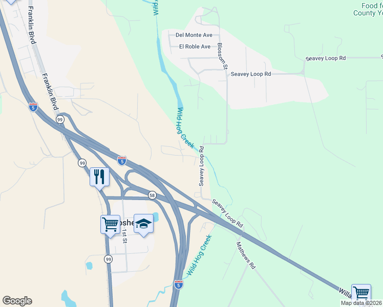 map of restaurants, bars, coffee shops, grocery stores, and more near 34956 Seavey Loop Road in Eugene
