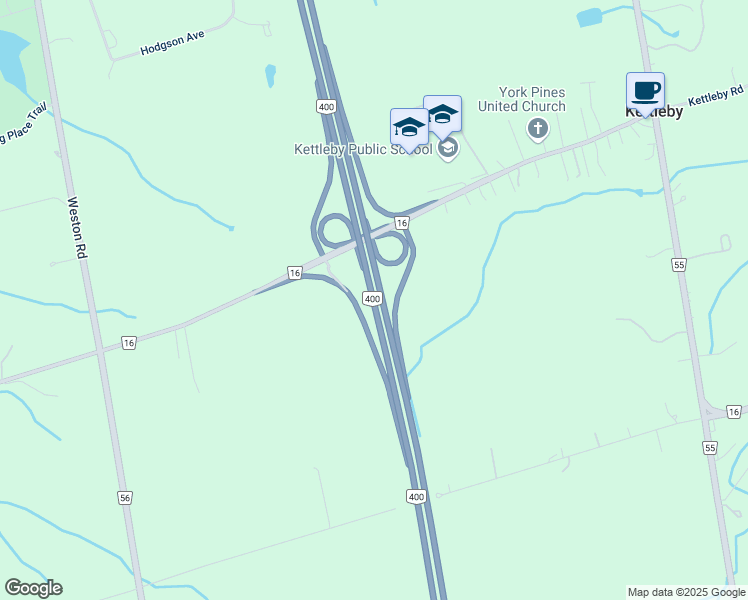map of restaurants, bars, coffee shops, grocery stores, and more near Ontario 400 in Kettleby