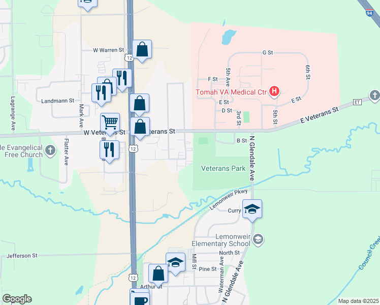 map of restaurants, bars, coffee shops, grocery stores, and more near 1001 Grandview Avenue in Tomah