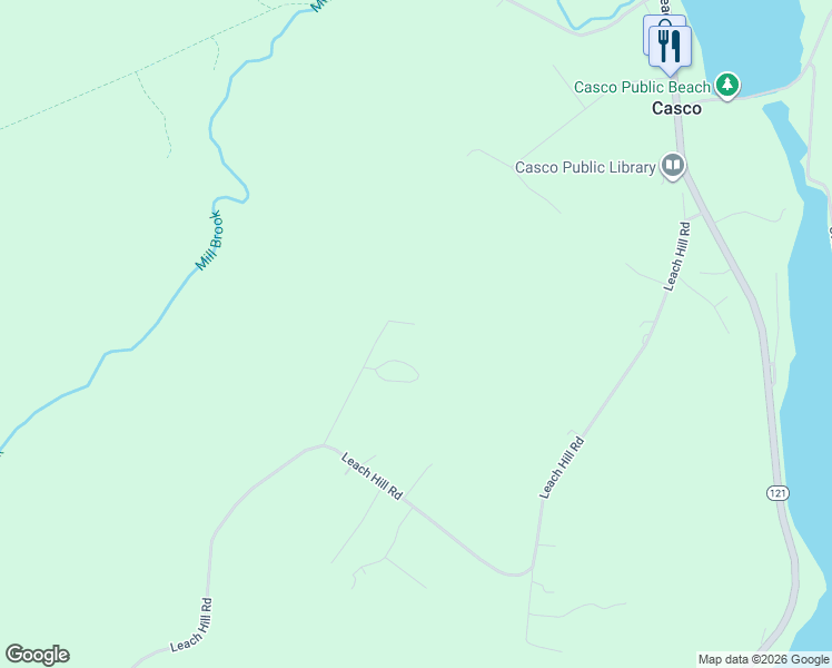 map of restaurants, bars, coffee shops, grocery stores, and more near 57 West Fountain Hill Road in Casco