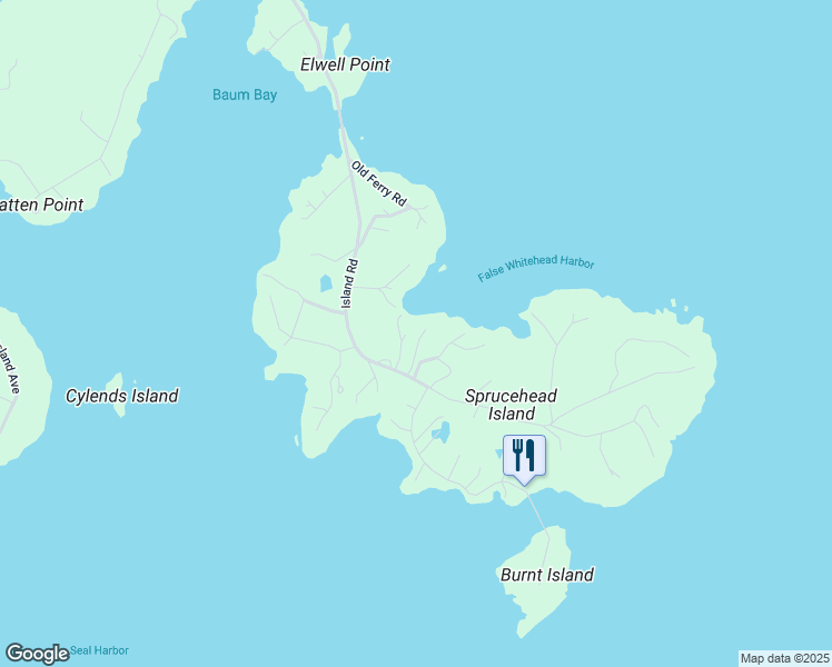 map of restaurants, bars, coffee shops, grocery stores, and more near 244 Island Road in South Thomaston