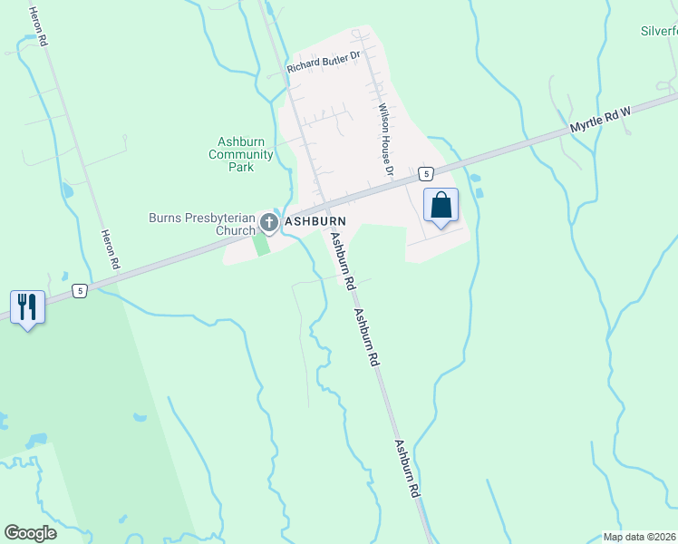 map of restaurants, bars, coffee shops, grocery stores, and more near 8870 Ashburn Road in Whitby