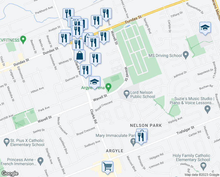 map of restaurants, bars, coffee shops, grocery stores, and more near 1948 Wavell Street in London