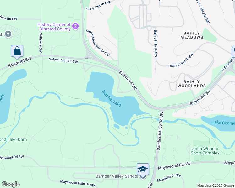 map of restaurants, bars, coffee shops, grocery stores, and more near 180 Salem Point Drive Southwest in Rochester