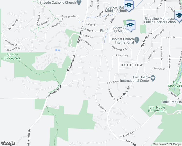 map of restaurants, bars, coffee shops, grocery stores, and more near 111 Marlboro Lane in Eugene