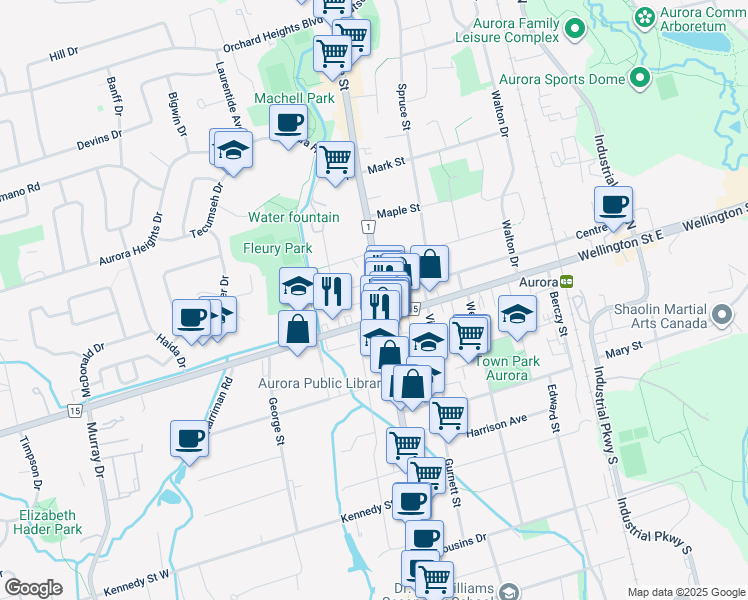 map of restaurants, bars, coffee shops, grocery stores, and more near in Aurora
