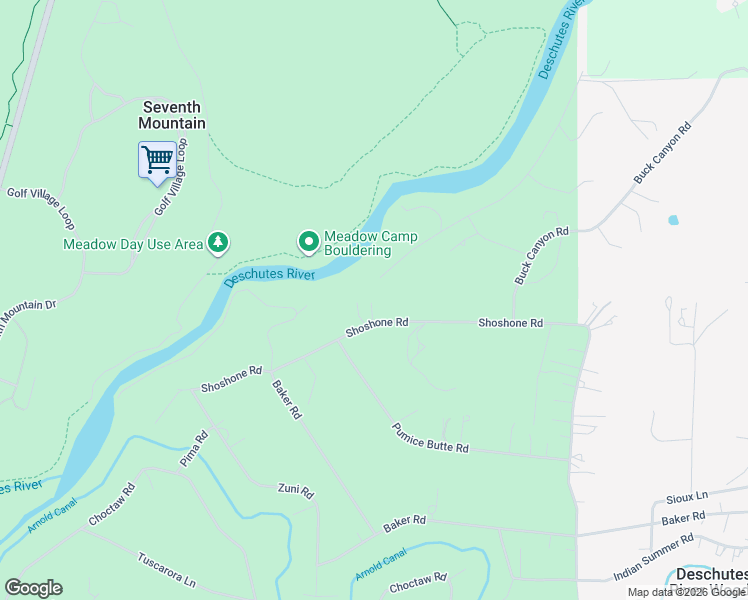 map of restaurants, bars, coffee shops, grocery stores, and more near 19037 Shoshone Road in Bend