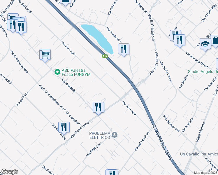map of restaurants, bars, coffee shops, grocery stores, and more near 54 Via Volpina in Massa