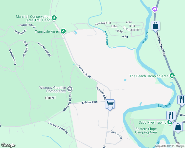 map of restaurants, bars, coffee shops, grocery stores, and more near 879 West Side Road in Conway