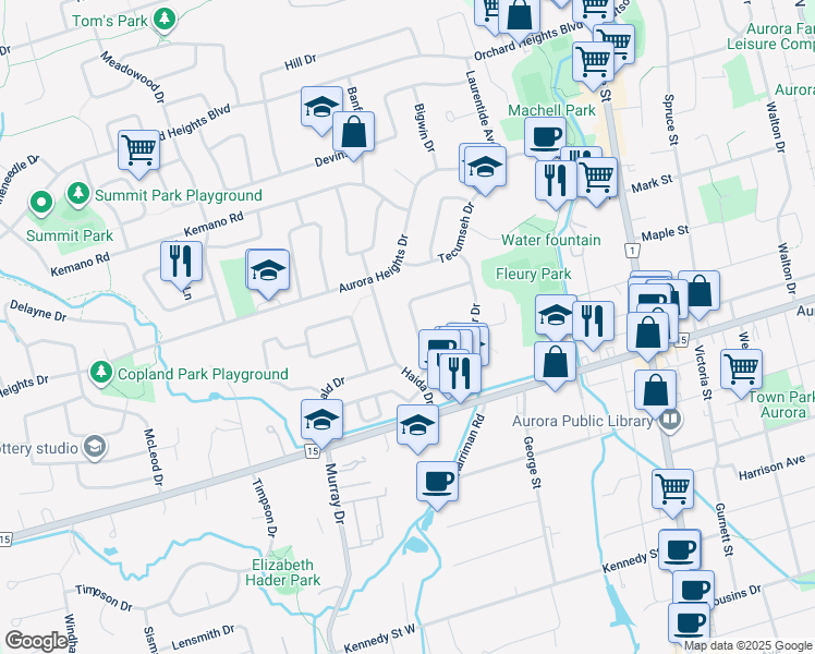 map of restaurants, bars, coffee shops, grocery stores, and more near in Aurora