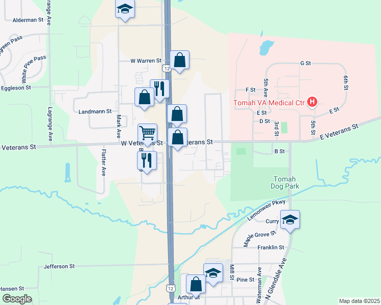 map of restaurants, bars, coffee shops, grocery stores, and more near 201 East Veterans Street in Tomah