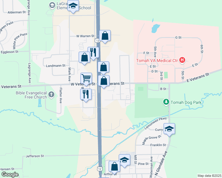 map of restaurants, bars, coffee shops, grocery stores, and more near 201 East Veterans Street in Tomah